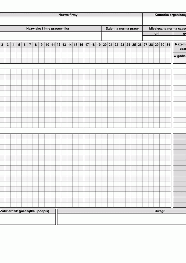 MECP (archiwalny) Miesięczna karta ewidencji czasu pracy pracownika
