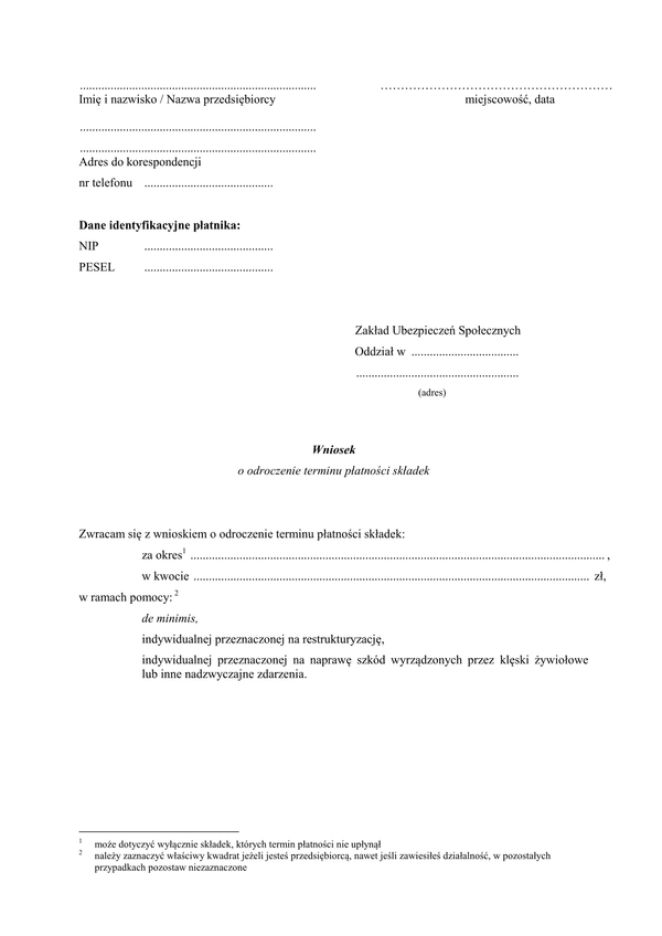 ZUS-WOOTP (od XI 2013) (archiwalny) Wniosek o odroczenie terminu płatności składek
