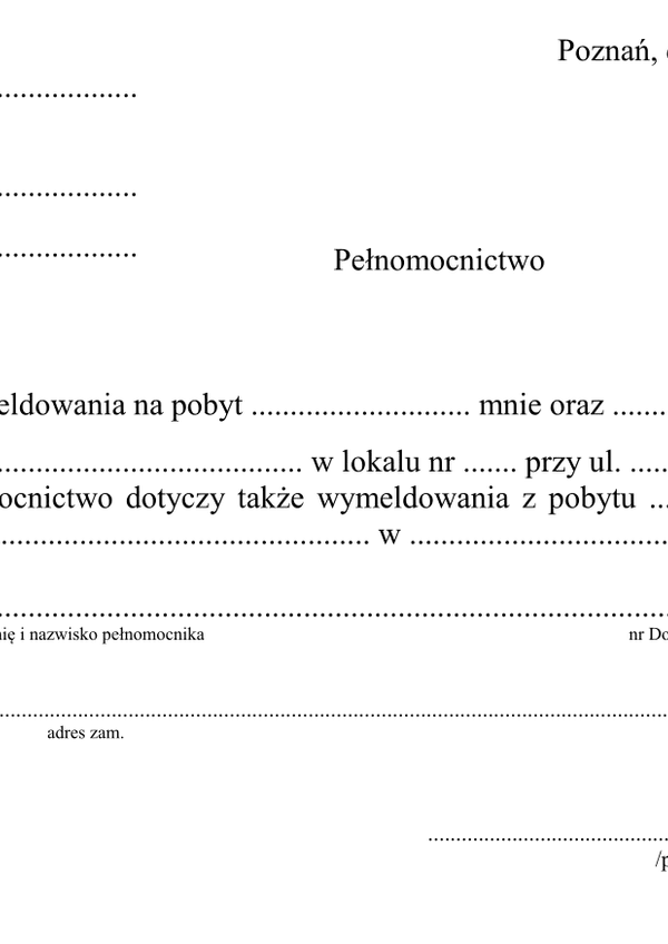 PdZ-Po Pełnomocnictwo do zameldowania na pobyt stały/czasowy - Poznań