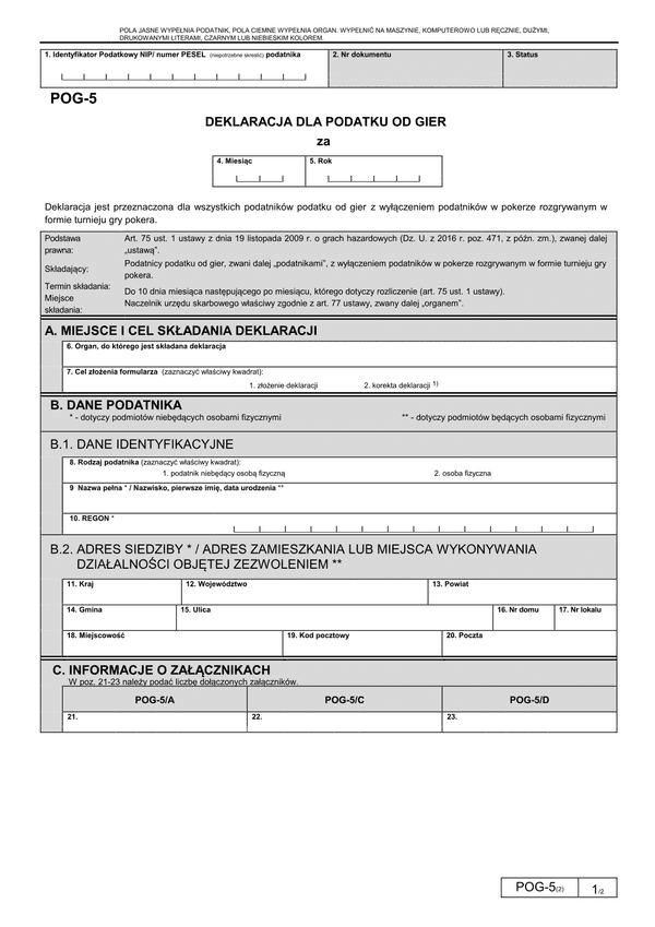 POG-5 (2) Deklaracja dla podatku od gier