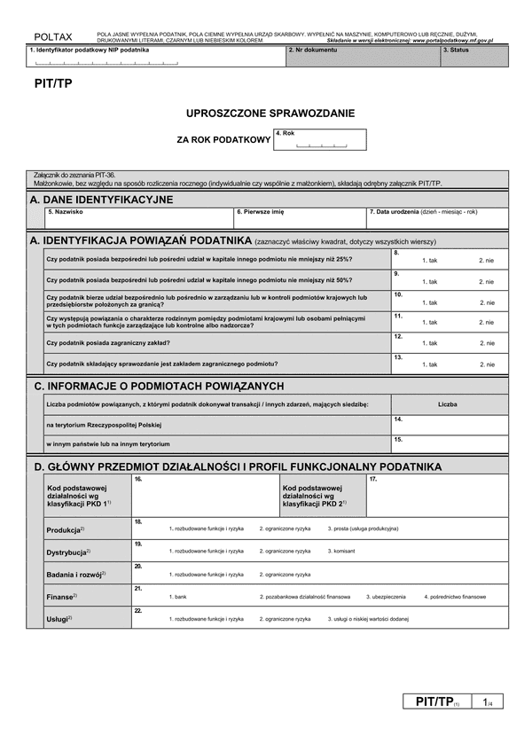 PIT/TP (1) (archiwalny) Uproszczone sprawozdanie