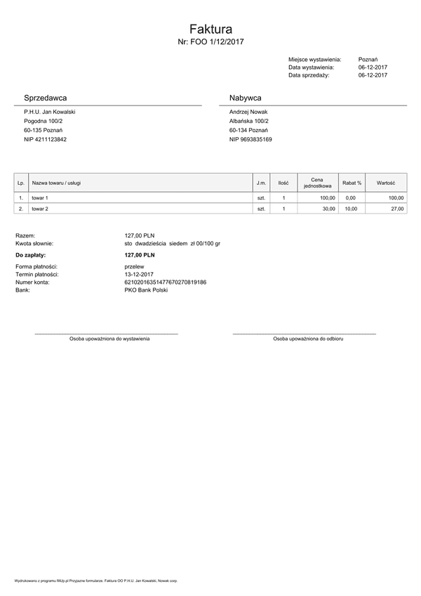 FVATOO (archiwalny) Faktura odwrotne obciążenie