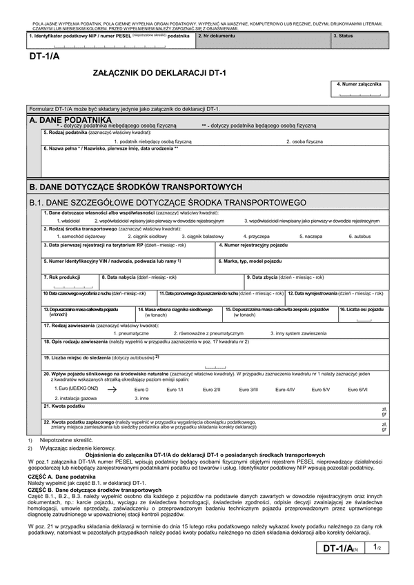 DT-1/A (5) (archiwalny) Załącznik do deklaracji DT-1