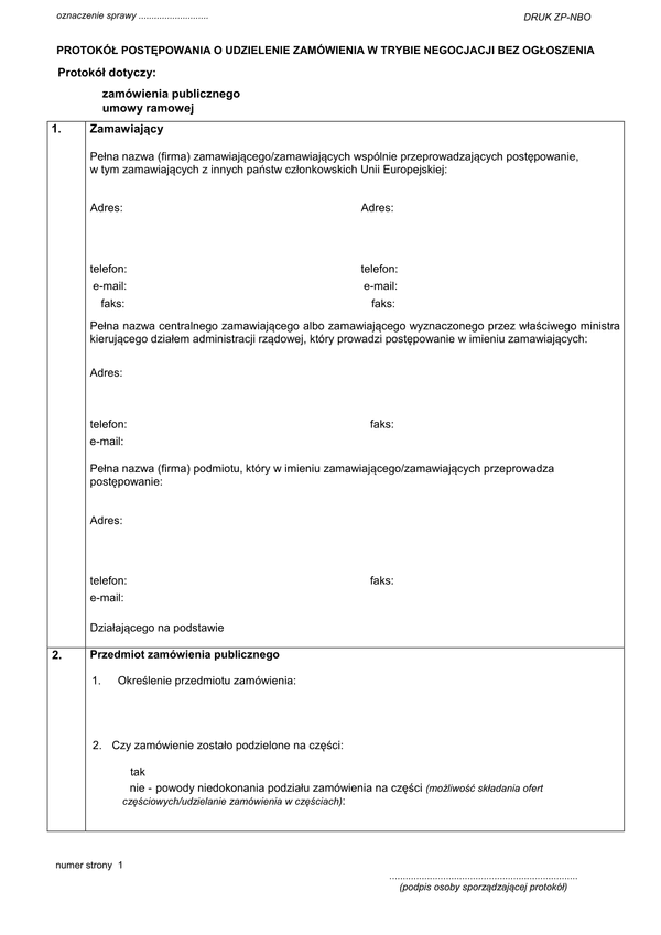ZP-NBO Protokół postępowania o udzielenie zamówienia w trybie negocjacji bez ogłoszenia