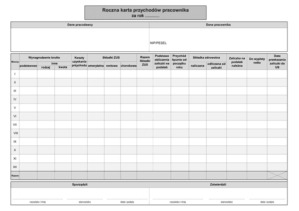 KPP-R Roczna karta przychodów pracownika