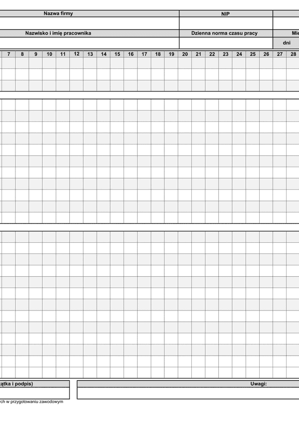 MECP (archiwalny) Miesięczna karta ewidencji czasu pracy pracownika