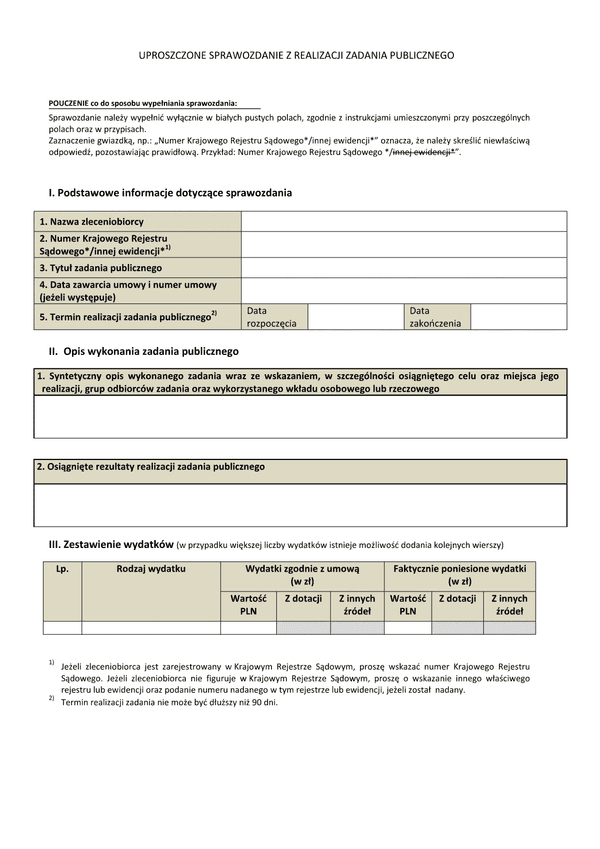 USRZP Uproszczone sprawozdanie z realizacji zadania publicznego
