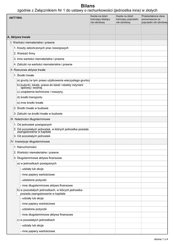 SFJINZ BIL (archiwalny) Bilans - zgodnie z Załącznikiem Nr 1 do ustawy o rachunkowości (jednostka inna) w złotych - z wysyłką JPK_SF (1)