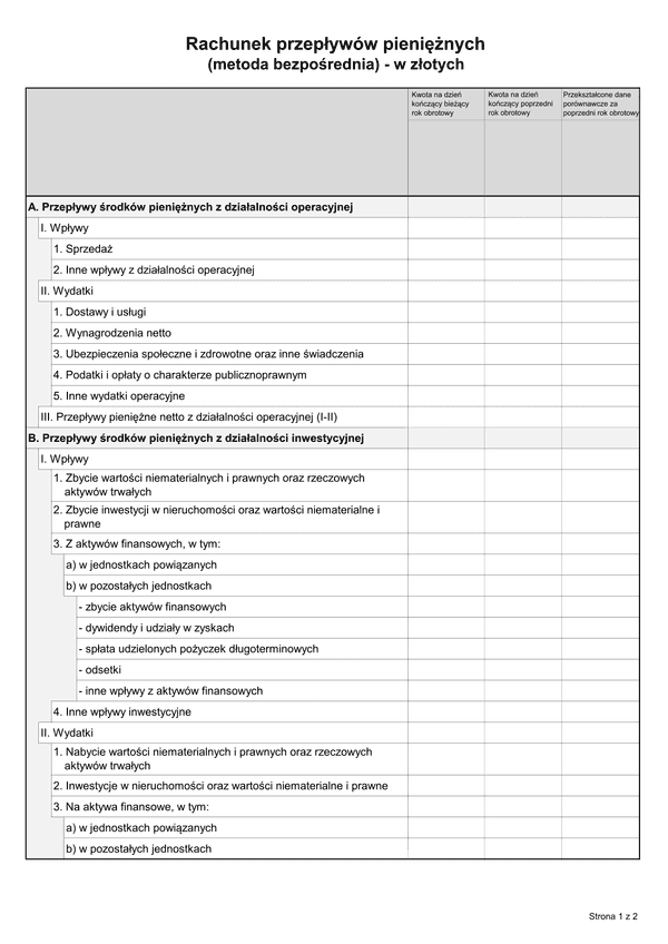 SFJINZ Rach-Pb (archiwalny) Rachunek przepływów pieniężnych (metoda bezpośrednia) w złotych - z wysyłką JPK_SF (1)