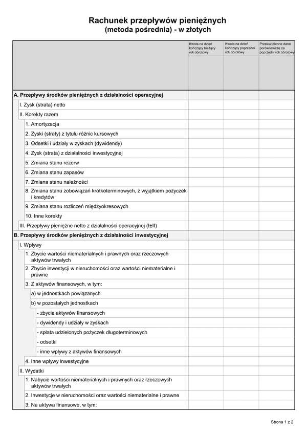SFJINZ Rach-Pp (archiwalny) Rachunek przepływów pieniężnych (metoda pośrednia) w złotych - z wysyłką JPK_SF (1)