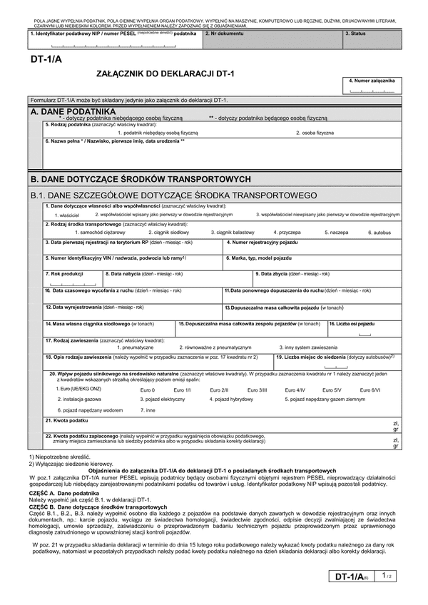 DT-1/A (6) Załącznik do deklaracji DT-1