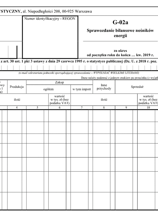 GUS G-02a (archiwalny) (2019) Sprawozdanie bilansowe nośników energii