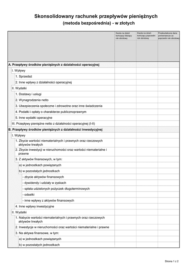 SFJGKZ Rach-Pb (archiwalny) Skonsolidowany rachunek przepływów pieniężnych (metoda bezpośrednia) do sprawozdania finansowego grup kapitałowych w złotych - z wysyłką JPK_SF (1)