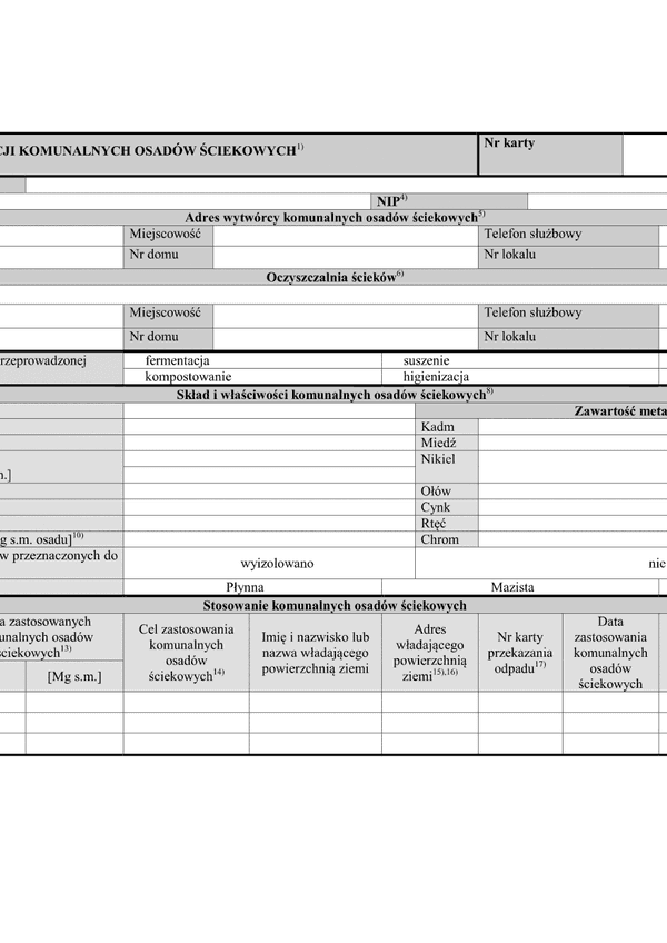 KEKO (archiwalny) Karta ewidencji komunalnych osadów ściekowych