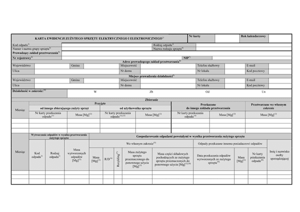 KEZS Karta ewidencji zużytego sprzętu elektrycznego i elektronicznego