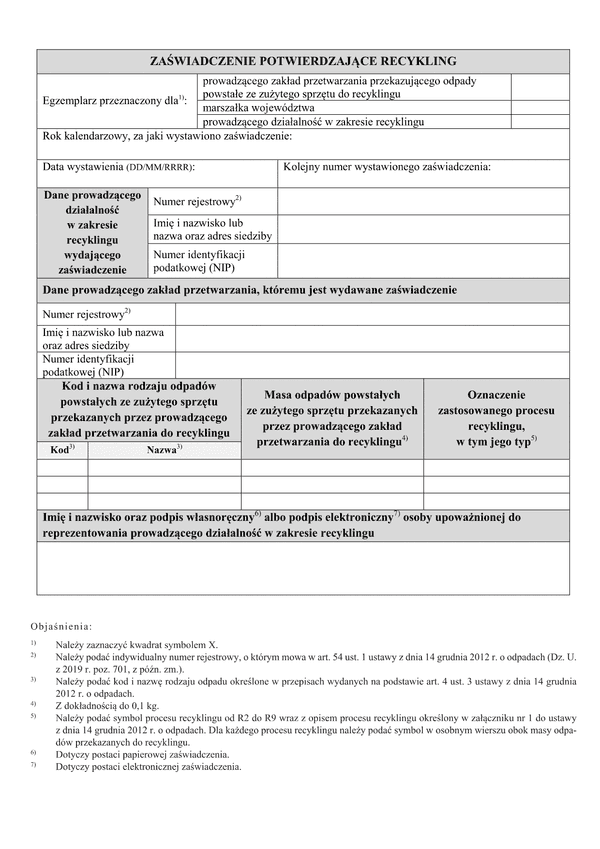 ZPR Zaświadczenie potwierdzające recykling