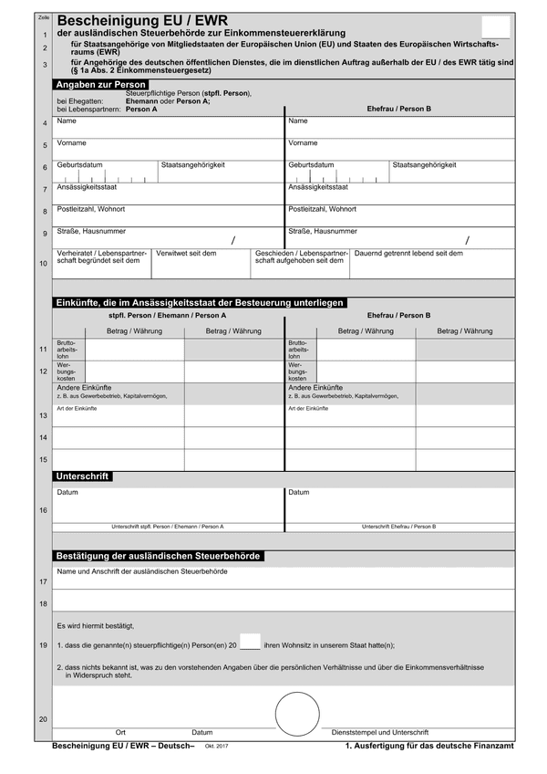 UE/EWR (DE) (archiwalny) Zaświadczenie EU/EWR (wersja dla niemieckiego urzędu skarbowego)