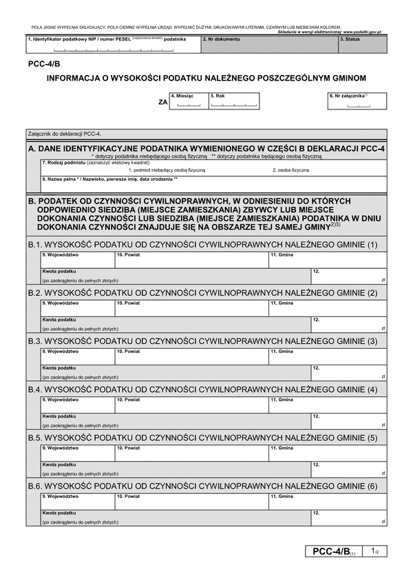 PCC-4/B (1) Informacja o wysokości podatku należnego poszczególnych gmin