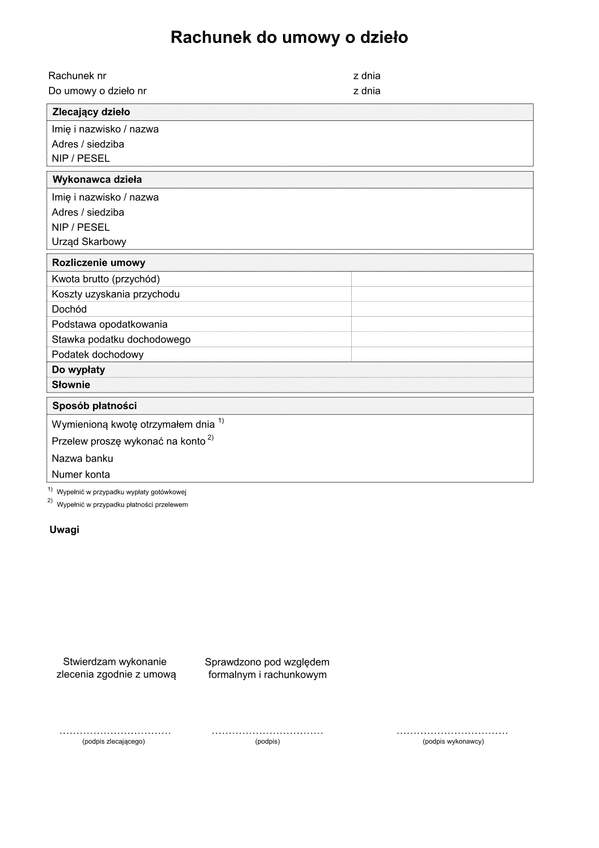 RdUOD (archiwalny) Rachunek do umowy o dzieło