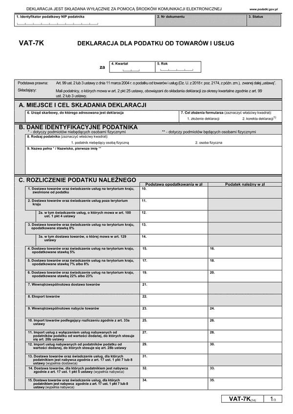 CzVAT-7K (14) (archiwalny) Gminne (samorządowe) jednostki budżetowe - deklaracja VAT-7K częściowa (do przekazania organom gminy celem stworzenia łącznej deklaracji VAT)