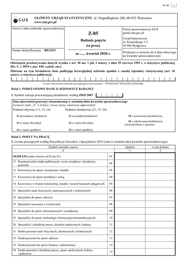 GUS Z-05 (2020) (archiwalny) Badanie popytu na pracę