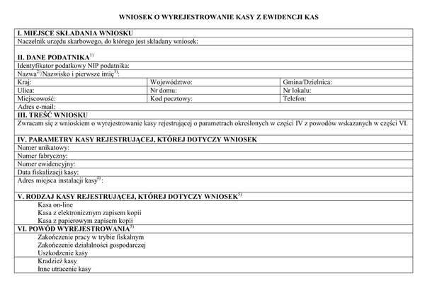 WKzEK Wniosek o wyrejestrowanie kasy z ewidencji kas