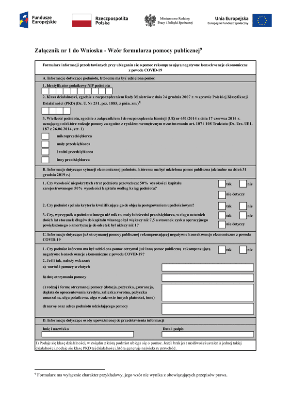 PSZ-DKWP inf (archiwalny)  Formularz informacji przedstawianych przy ubieganiu się o pomoc rekompensującą negatywne konsekwencje ekonomiczne z powodu COVID-19