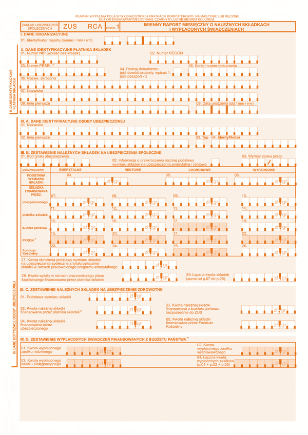ZUS RCA (archiwalny) Imienny raport miesięczny o należnych składkach i wypłaconych świadczeniach