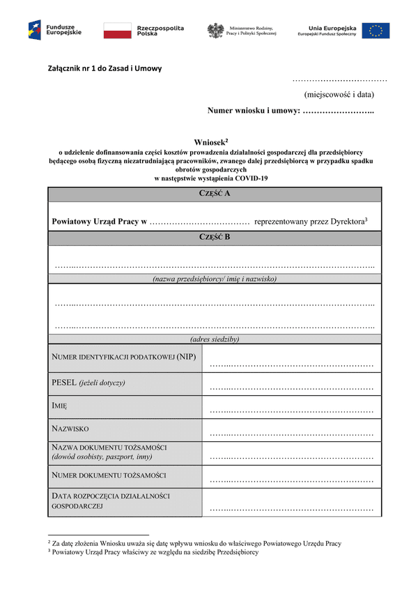 PSZ-DKDG  (archiwalny) Wniosek o udzielenie dofinansowania części kosztów prowadzenia działalności gospodarczej dla przedsiębiorcy będącego osobą fizyczną niezatrudniającą pracowników