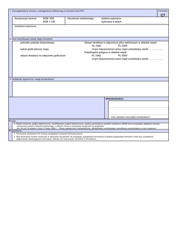 WUMP C7 Wniosek o udostępnienie materiałów centralnego zasobu geodezyjnego i kartograficznego