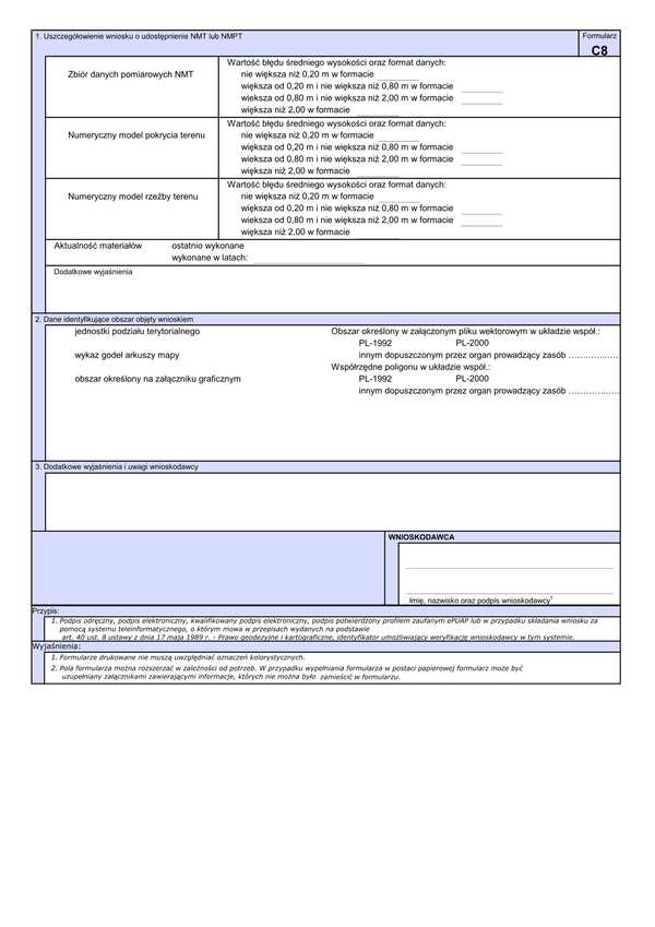 WUMP C8 Wniosek o udostępnienie materiałów centralnego zasobu geodezyjnego i kartograficznego