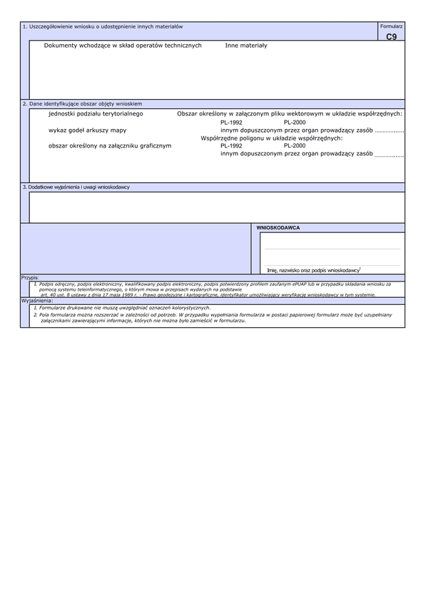 WUMP C9 Wniosek o udostępnienie materiałów centralnego zasobu geodezyjnego i kartograficznego