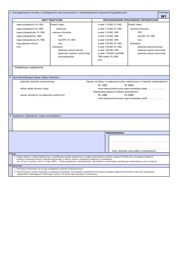 WUMP W1 Wniosek o udostępnienie materiałów powiatowego zasobu geodezyjnego i kartograficznego