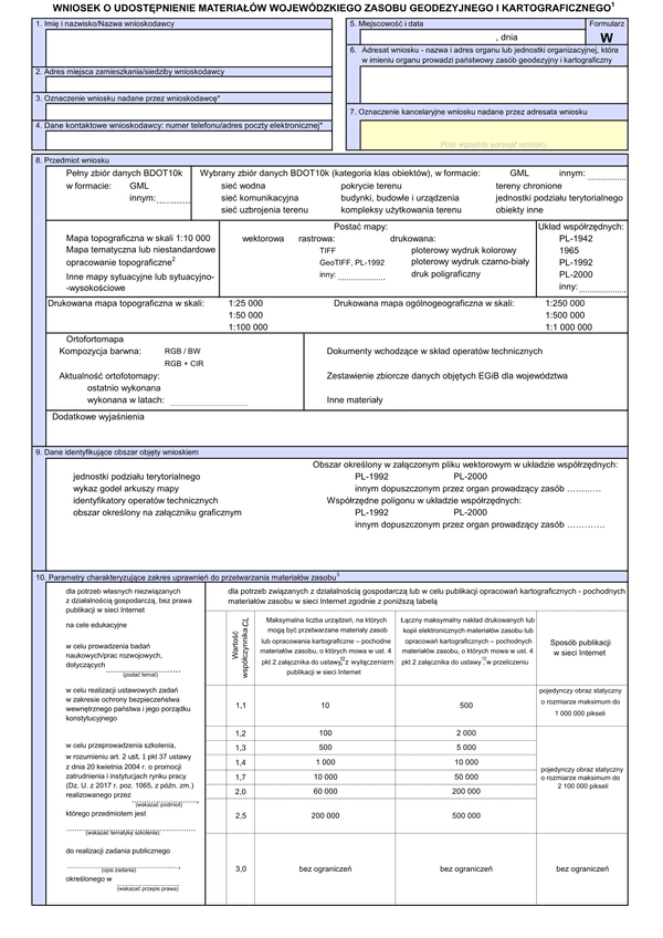 WUMP W (archiwalny) Wniosek o udostępnienie materiałów powiatowego zasobu geodezyjnego i kartograficznego