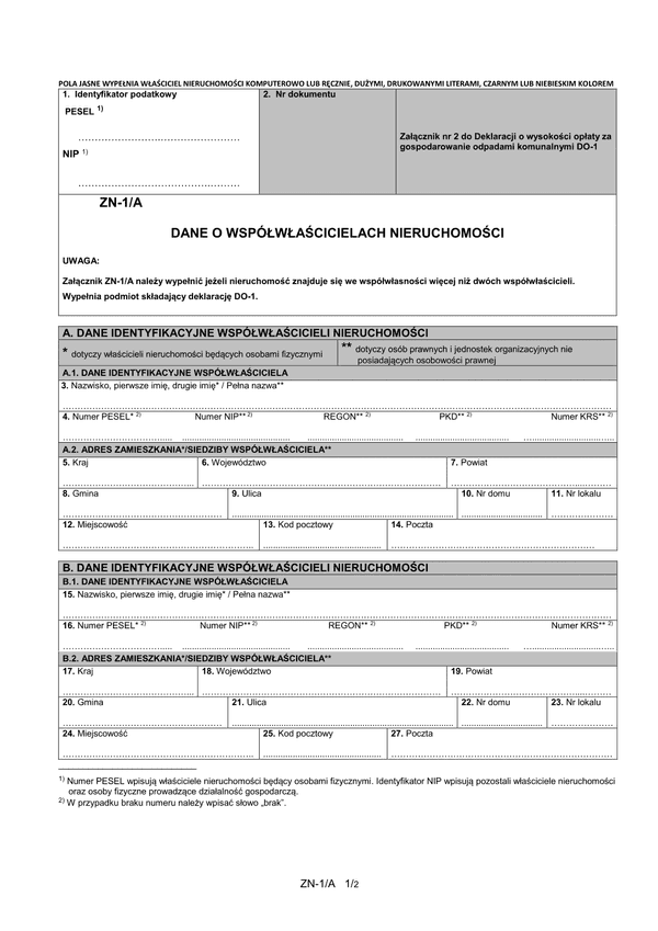 ZN-1/A Rz Dane o właścicielach nieruchomości - Rzeszów