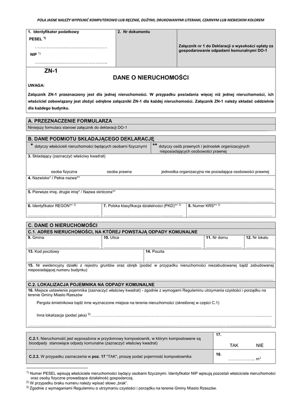 ZN-1 Rz Dane o nieruchomości - Rzeszów