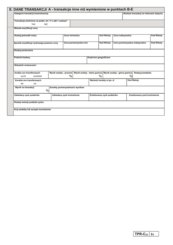 TPR-C zał.A (archiwalny) Dane transakcji A - transakcje inne niż wymienione w punktach B-E