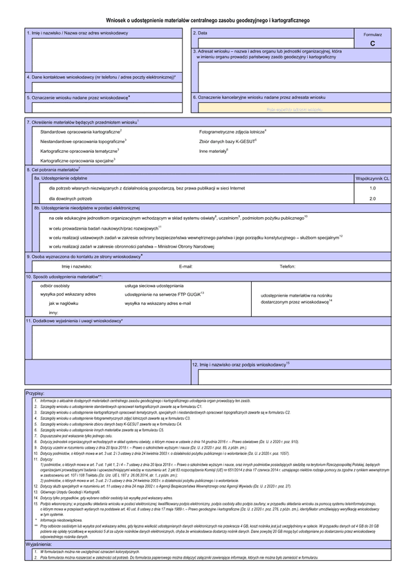 WUMP C Wniosek o udostępnienie materiałów centralnego zasobu geodezyjnego i kartograficznego