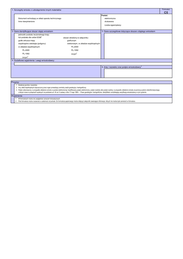 WUMP C5 Wniosek o udostępnienie materiałów centralnego zasobu geodezyjnego i kartograficznego