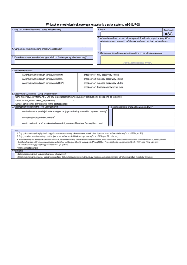 ASG Wniosek o umożliwienie okresowego korzystania z usług systemu ASG-EUPOS