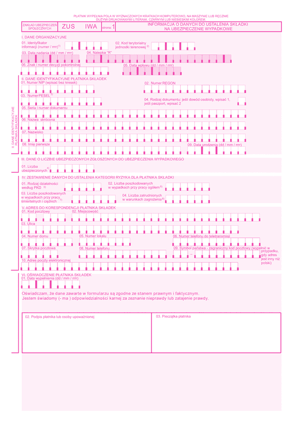 ZUS IWA Informacja o danych do ustalenia składki na ubezpieczenie wypadkowe - z wysyłką do PUE ZUS