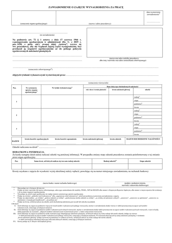ZoZWzP (archiwalny) Zawiadomienie o zajęciu wynagrodzenia za pracę