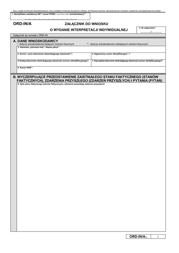 ORD-IN/A (7) (archiwalny) Załącznik do wniosku o wydanie interpretacji indywidualnej