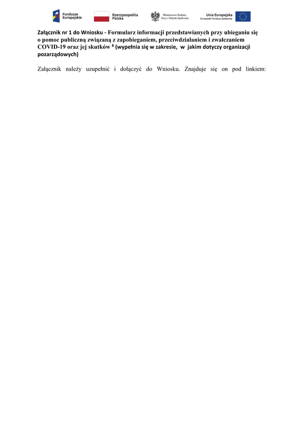 PSZ-DKWO Zal1 (archiwalny) Formularz informacji przedstawianych przy ubieganiu się o pomoc publiczną związaną z zapobieganiem, przeciwdziałaniem i zwalczaniem COVID-19 oraz jej skutków (Covid-19 koronawirus)