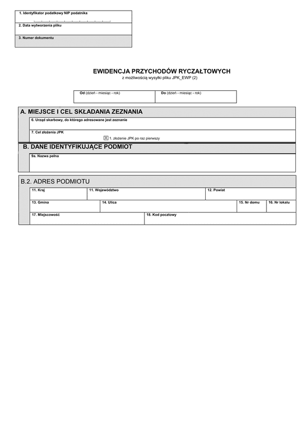 EW_JPK_EWP (2) Ewidencja przychodów ryczałtowych z możliwością wysyłki JPK_EWP (2)