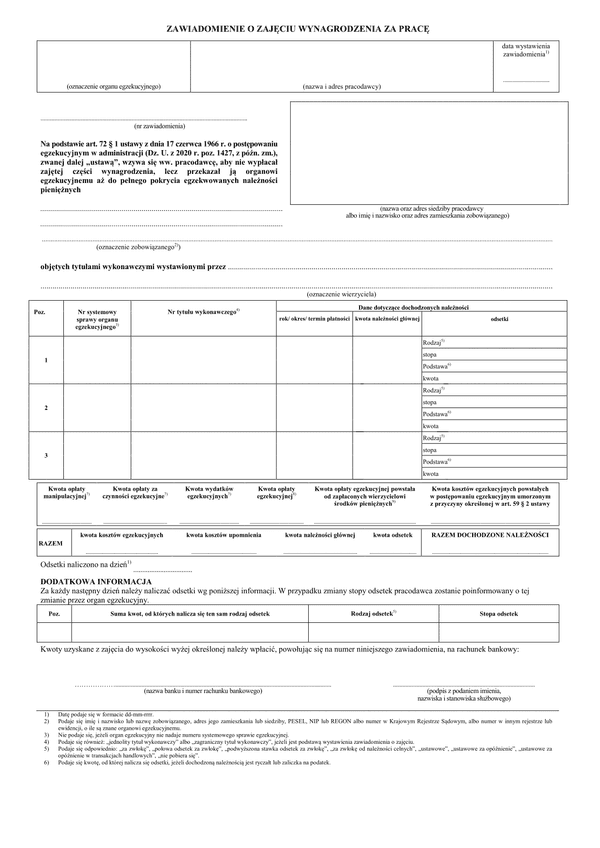 ZoZWzP (archiwalny) Zawiadomienie o zajęciu wynagrodzenia za pracę