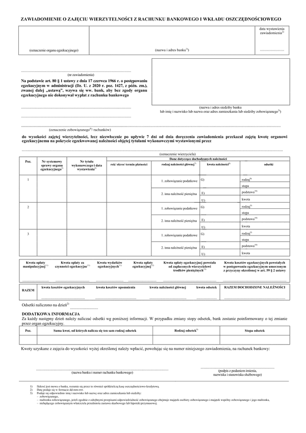 ZoZRB (archiwalny) Zawiadomienie o zajęciu wierzytelności z rachunku bankowego i wkładu oszczędnościowego (załącznik nr 3)