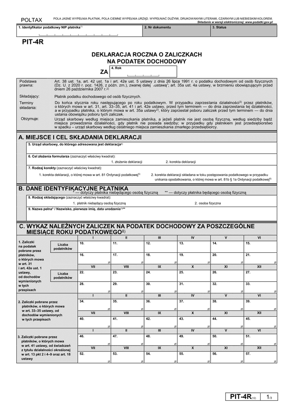 PIT-4R (12) (archiwalny) (2021) Deklaracja roczna o pobranych zaliczkach na podatek dochodowy