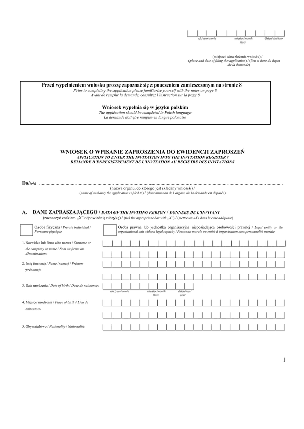 WoWZdEZ (archiwalny) Wniosek o wpisanie zaproszenia do ewidencji zaproszeń