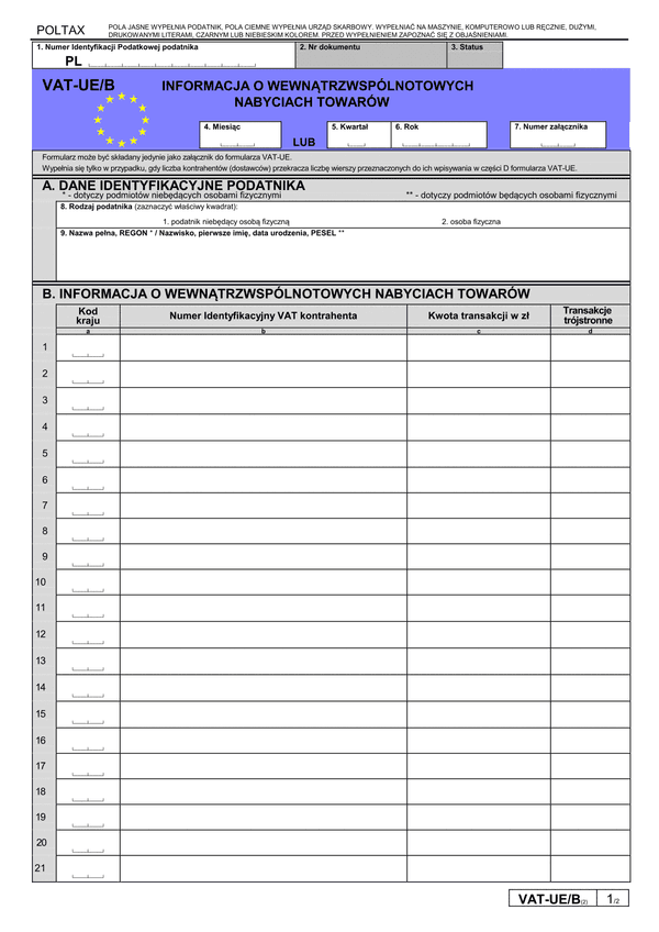 VAT-UE/B (2) (archiwalny) Informacja o wewnątrzwspólnotowych nabyciach towarów